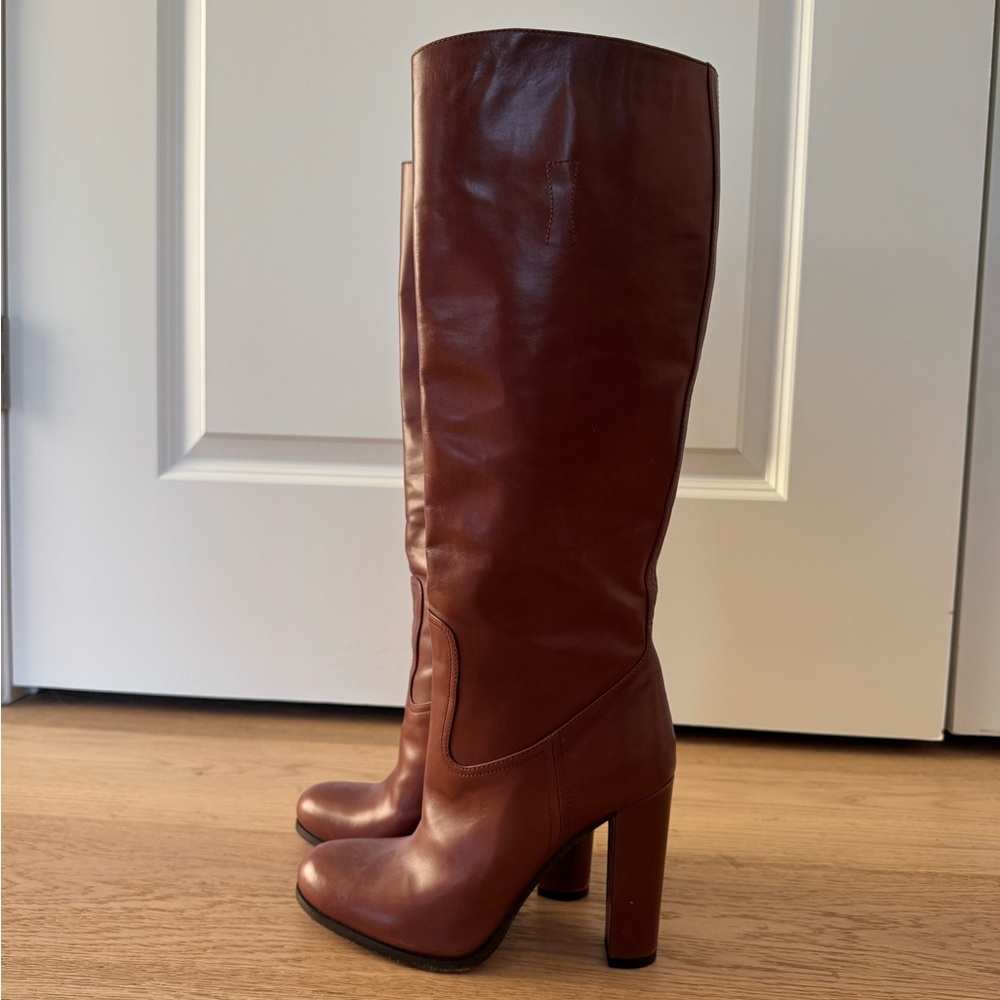 Prada Cognac Leather Heeled Boots 37.5